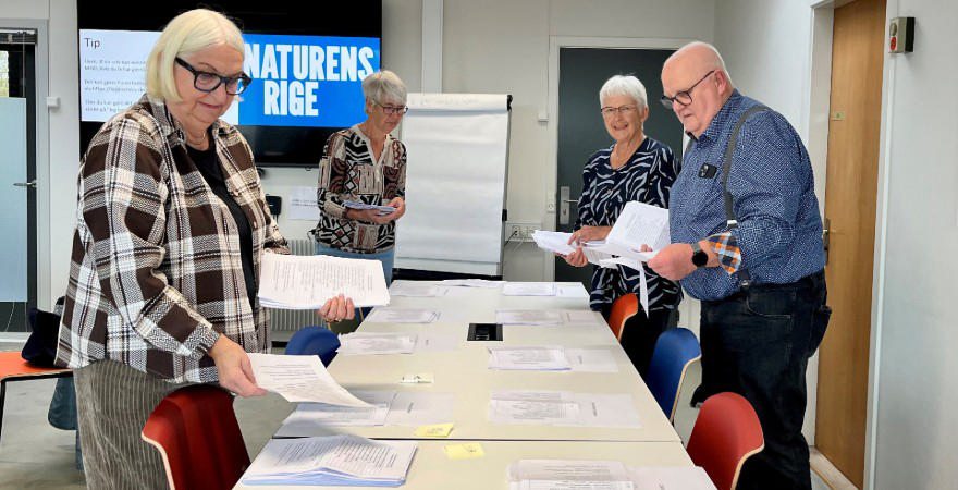 Medlemmer af Ældrerådets valgbestyrelse tæller stemmer op. Fra venstre er det Nancy Frich, Birthe Byskov Larsen, Birthe Fløe Frøslev og Torben Schou.